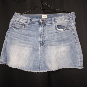 Sneak Peek Light Blue Frayed Hem Mini Skirt
